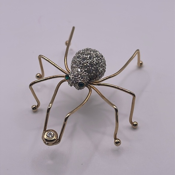 MUST BUNDLE 
Gold and Silver Spider Brooch with Green Accents - Picture 2 of 7